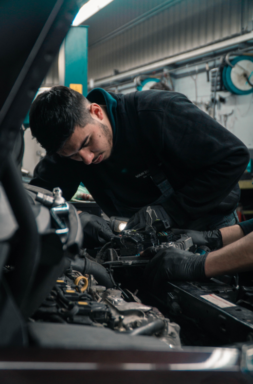 Mechanic conducting a Warrant Of Fitness WOF check in Hamilton